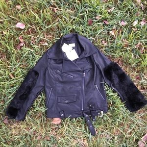 Heurueh Moto Faux Fur Asymmetrical Pleather Jacket